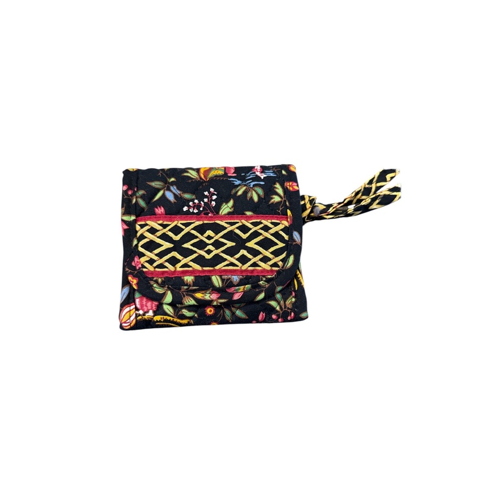 Vera Bradley Ming Quilted Cotton‎ Trifold Wallet ID Window Floral Black Vintage